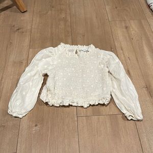 Mango Smocked puff Sleeve top girls 5 ivory